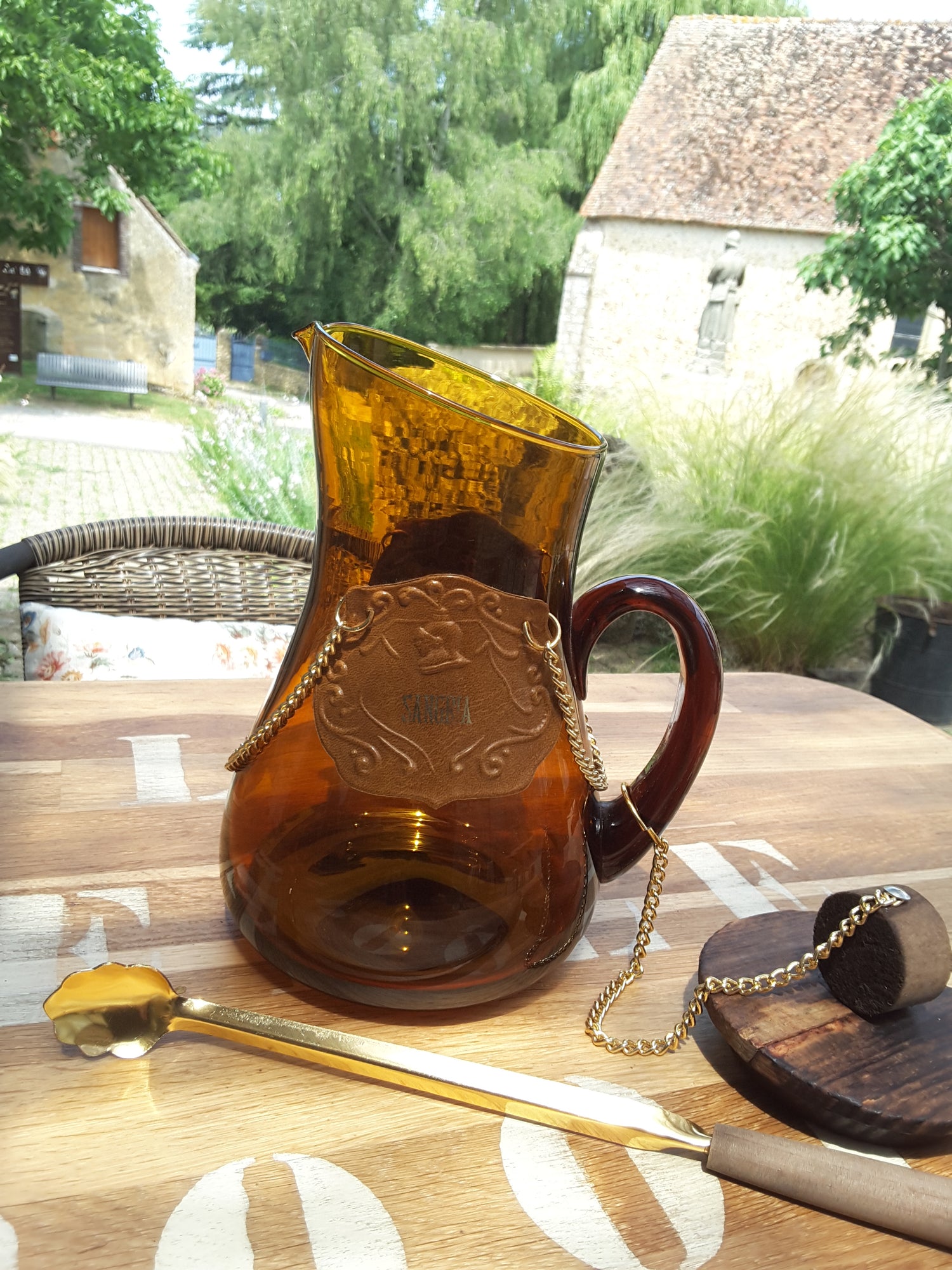 Pichet / Carafe à Sangria Vintage en Verre Ambré